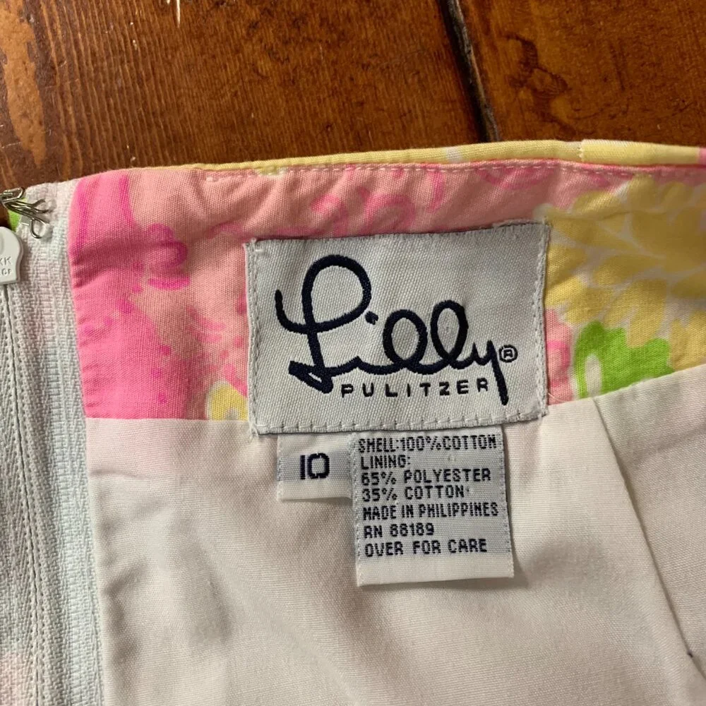 Lilly Pulitzer Patchwork Y2K Pink Yellow White Green Women's Size 10 Skirt GUC